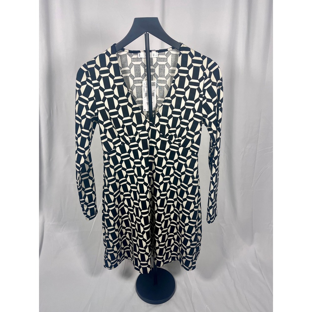 NWT‎ Mango Geometric Print Mini Dress Size 4 Small Black & White Long Sleeve